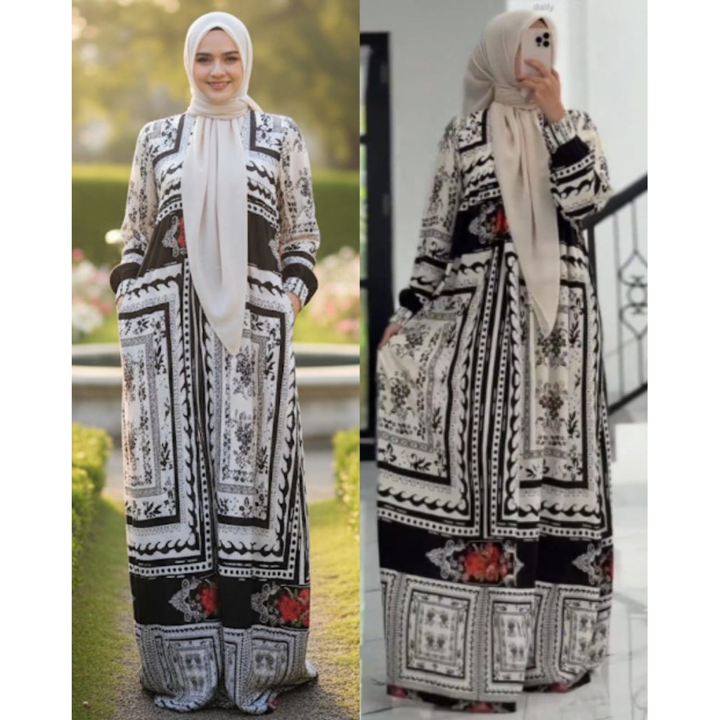 READY GAMIS LABELLA X PART OF ANJANI STORE ORI PUTIH HITAM BUNGA (SIAP KIRIM)