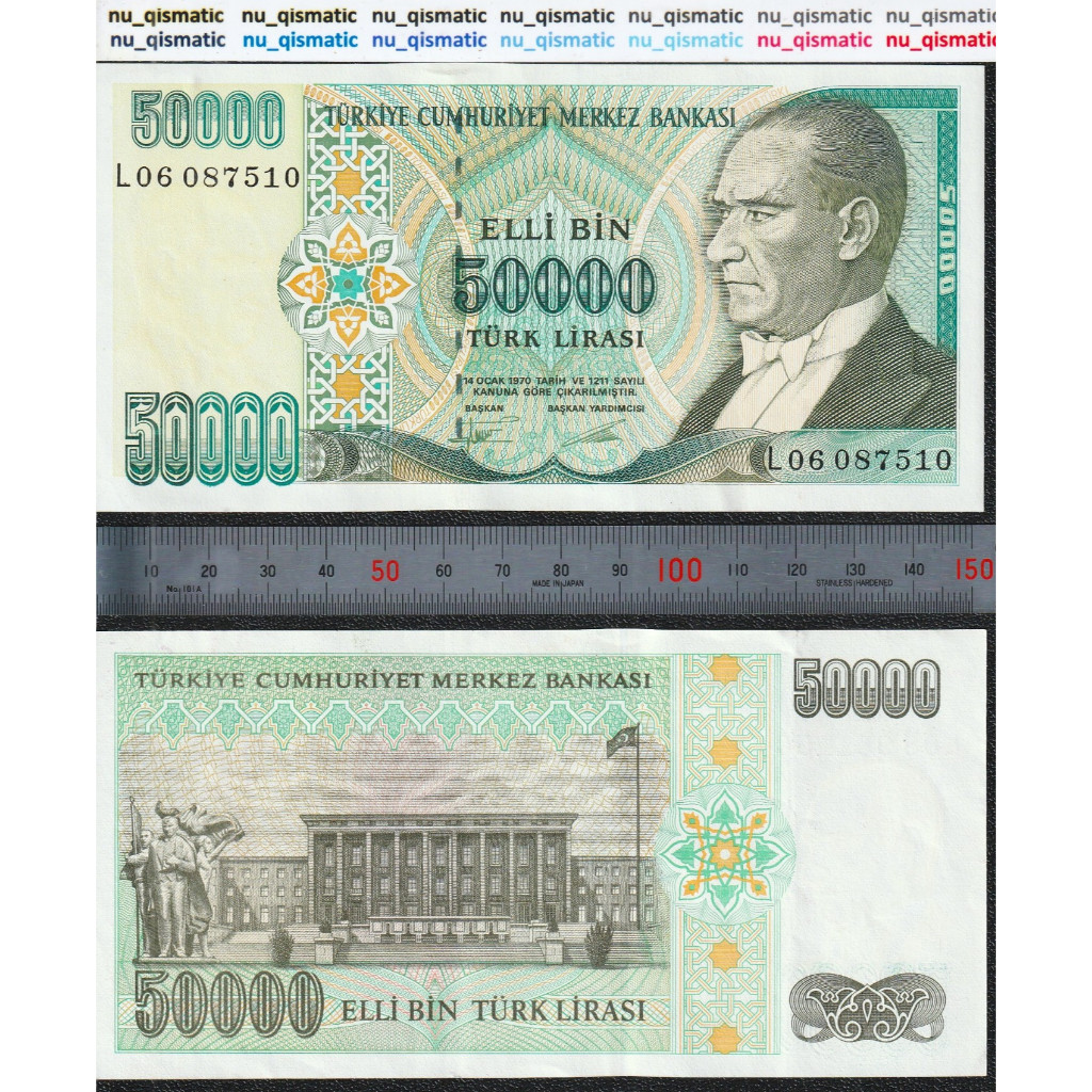 Uang Turki Turkey 50000 50.000 Lira, 1995, Grade UNC Baru Super Gress P# 204