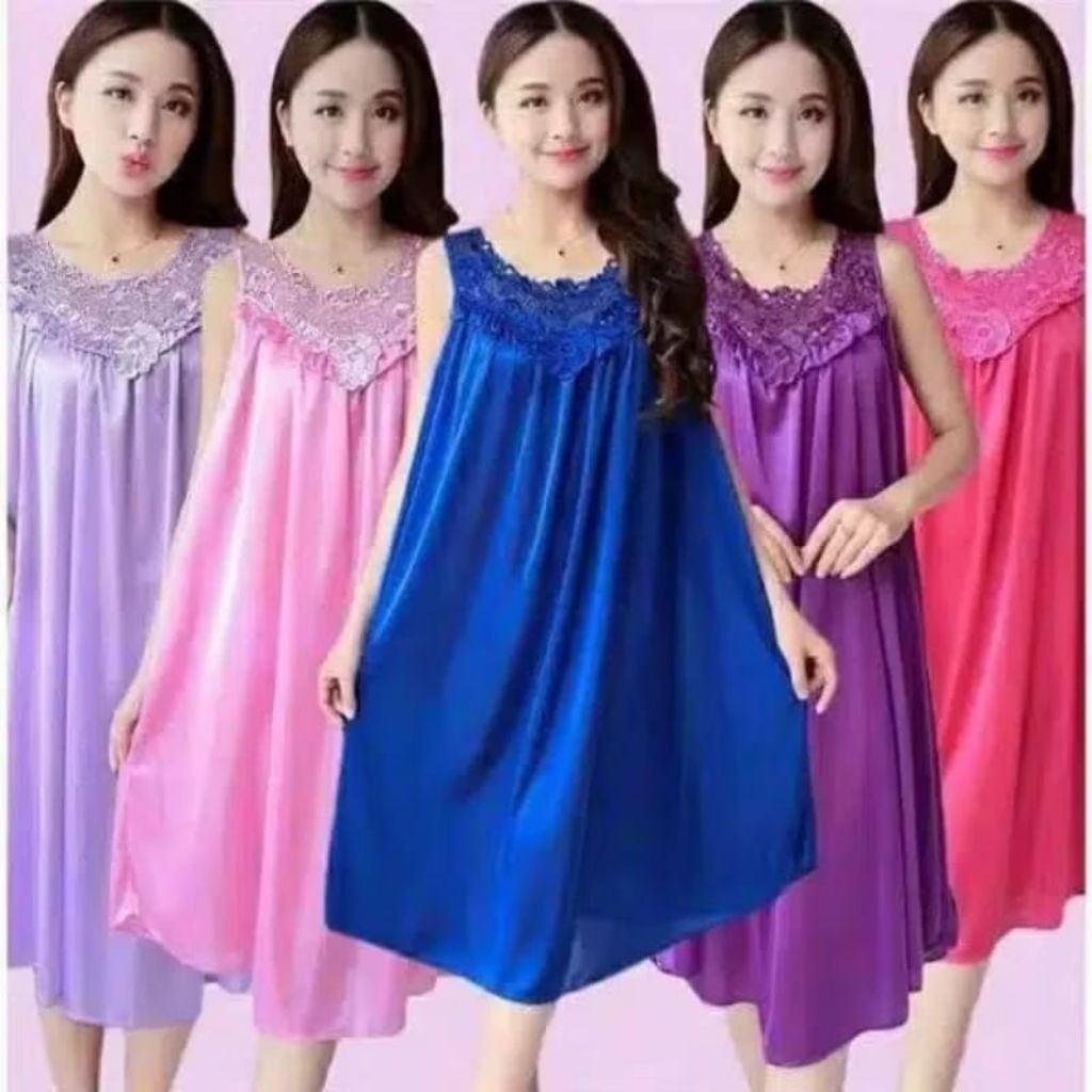 BAJU TIDUR WANITA DEWASA HAPPY BAHAN SATIN IMPORT SIZE XXL