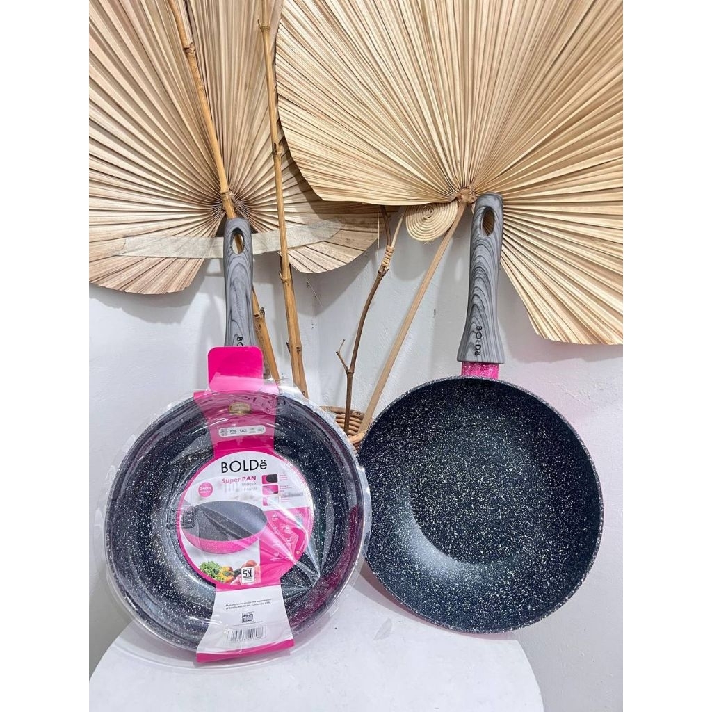 BOLDE SUPER PAN WOK 24CM BLACKPINK / WOK PAN GRANITE COATING