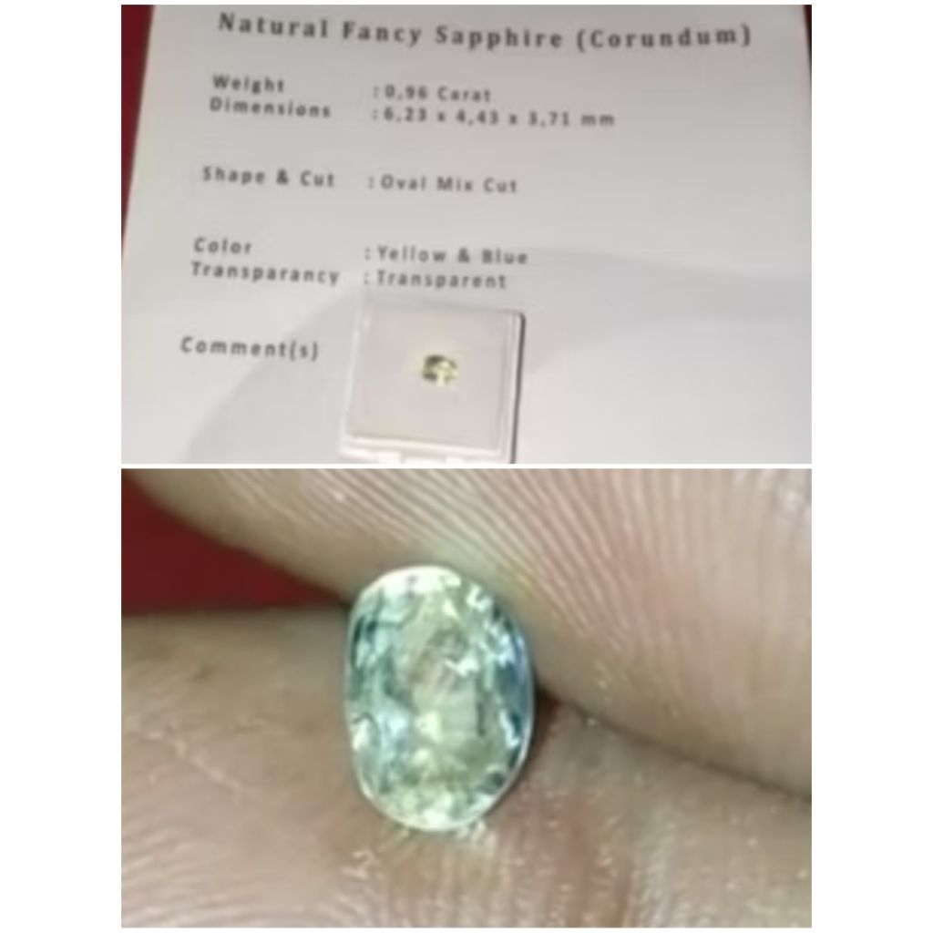 Natural Fancy Sapphire Srilanka Ceylon (Yellow & Blue) + Sertifikat, Kode A39