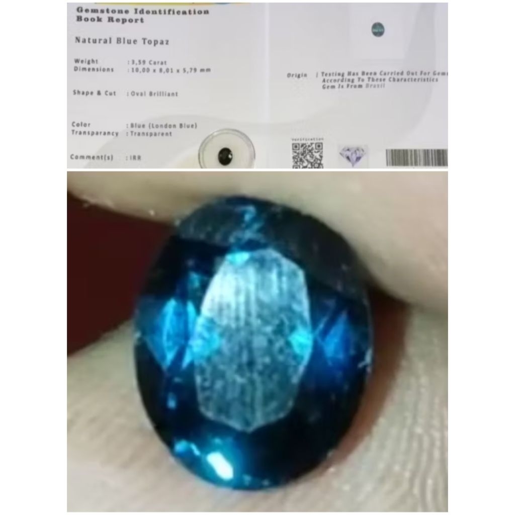 Natural Blue Topaz (London) + Sertifikat, Kode 118