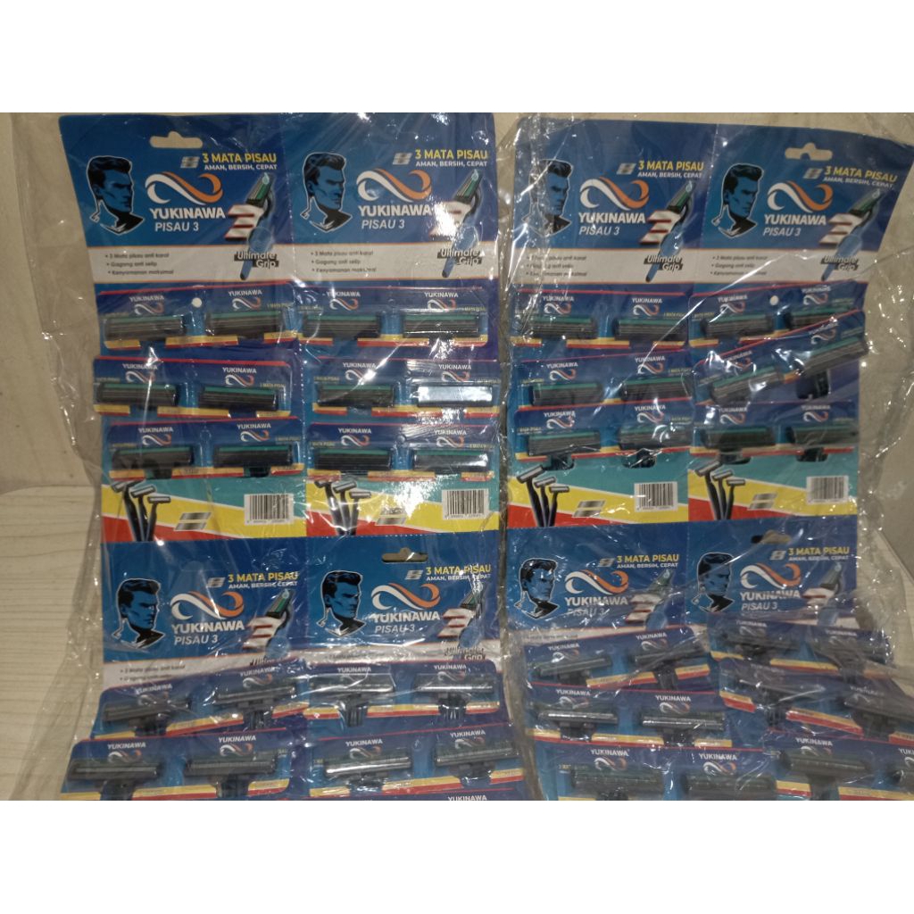 Alat Cukur/Pisau Cukur/Cukuran Kumis Jenggot 3 Mata Silet Biru YUKINAWA