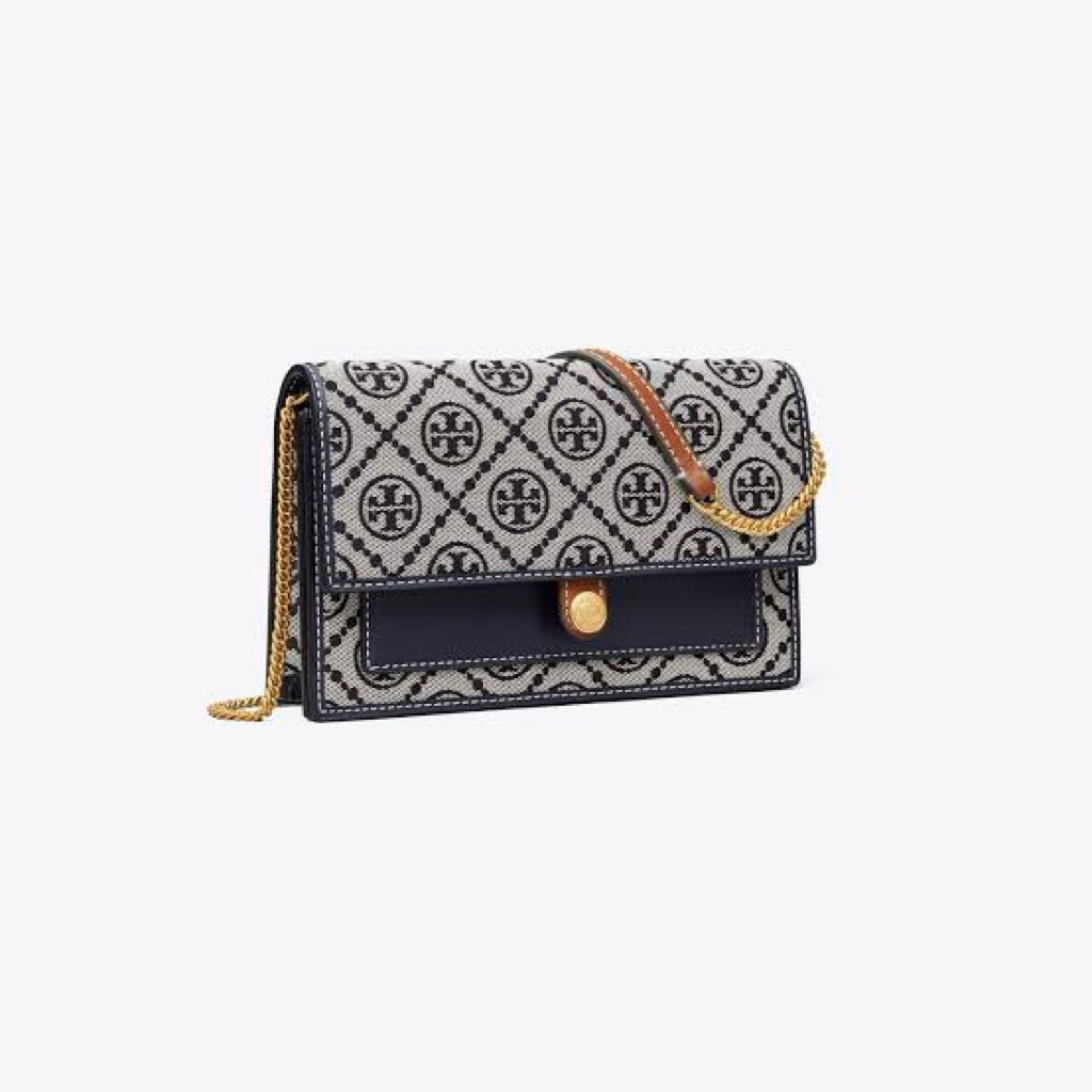 T Monogram Chain Wallet Crossbody Navy