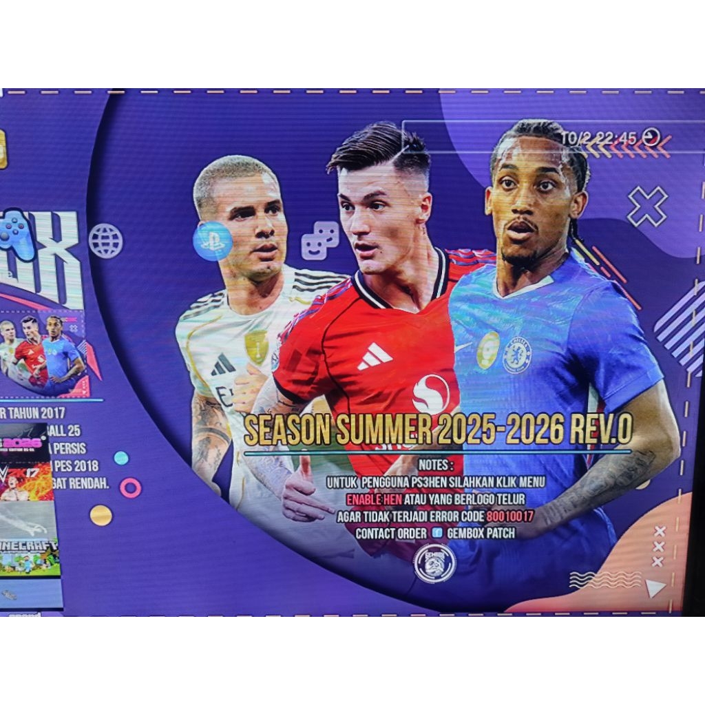 New PS3 GAME BOLA PES - GEMBOX PATCH SUMMER 2026 - via USB