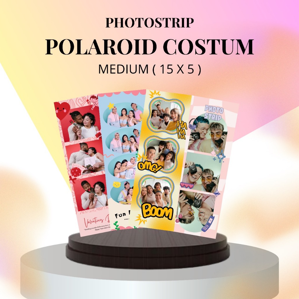 Cetak Custom Photo Polaroid Strip (15x5 cm) I Cetak Foto Photobooth Polaroid Lucu Aesthetic Template