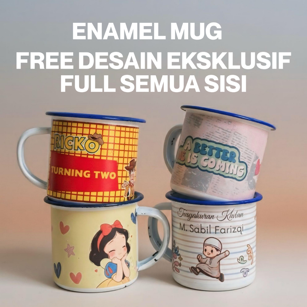 Mug Enamel Souvenir Pernikahan Aesthetic Diameter 6 cm & 7 cm | Gelas Enamel Motif Lucu | Souvenir P