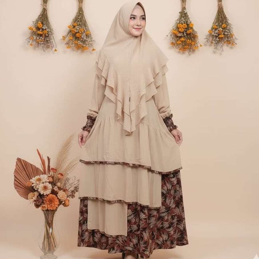 SET SYARI PREMIUM KHIMAR CERUTI 2 LAYER