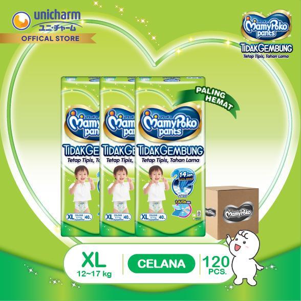 MamyPoko Pants Tidak Gembung - XL 40 - Popok Celana - 3 Pack / 1 Karton