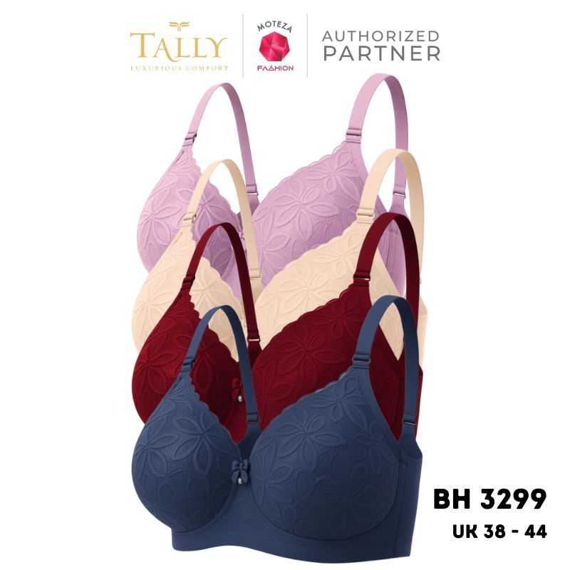 TALLY BH-3299 Bra Wanita JUMBO Ada Kawat Bahan Brokat Busa Tipis Cup D - E Kait 4 Cup Big Size Lembu