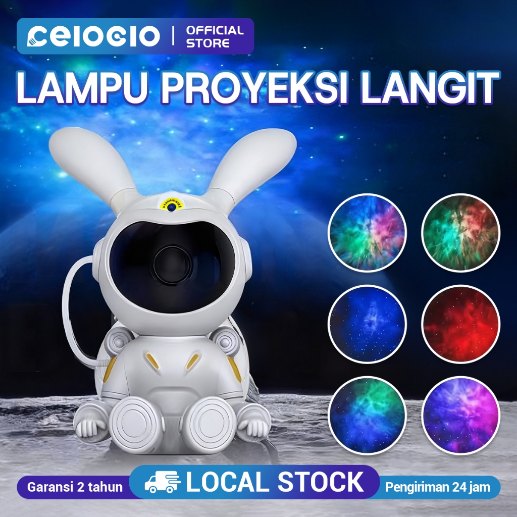 CELOGLO Galaxy Star Projector Proyektor Bintang Kelinci Luar Angkasa Suasana Malam Cahaya Langit Ber