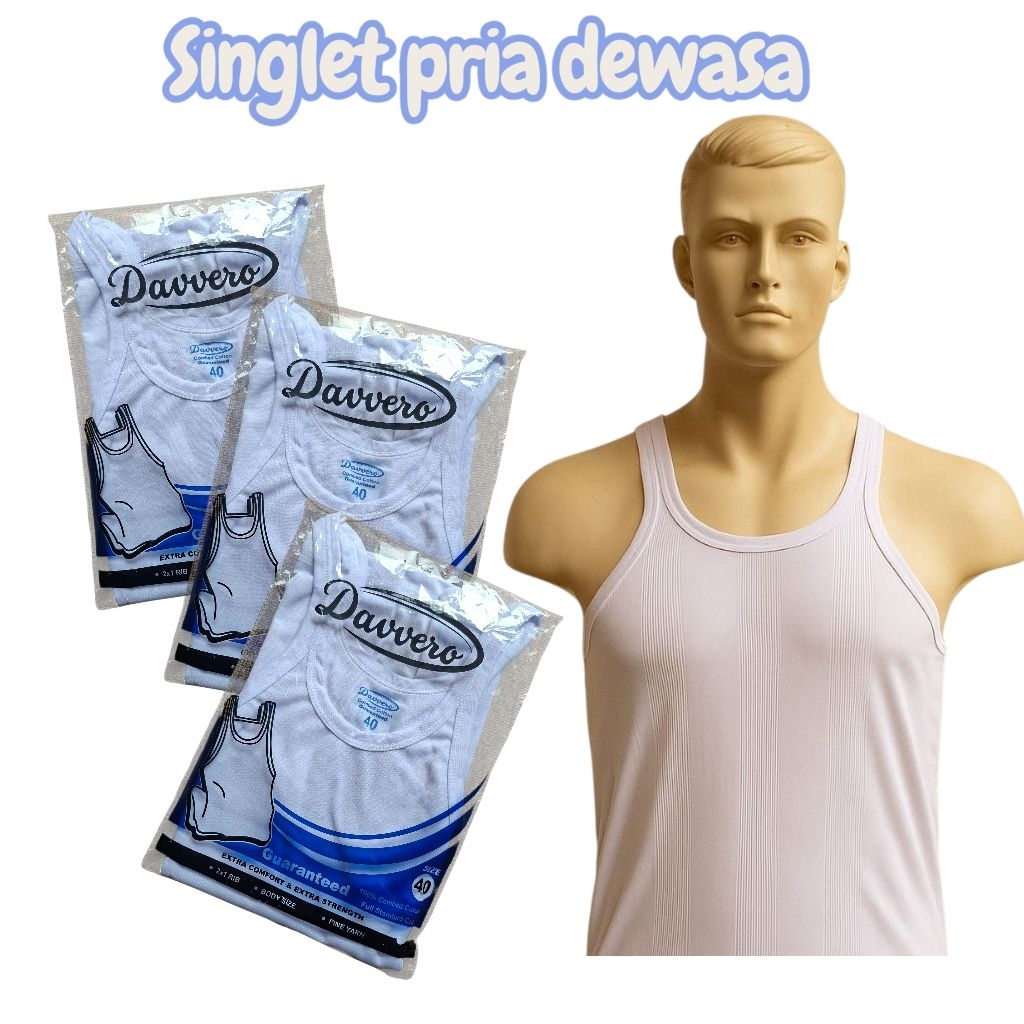 3PCS davvero Kaos singlet pria dewasa / kaos dalam pria / singlet pria dewasa / kaos singlet murah