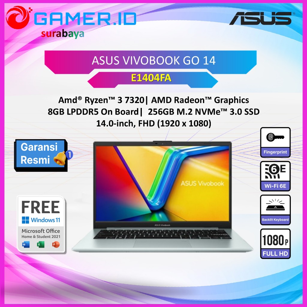 LAPTOP ASUS VIVOBOOK GO 14 E1404FA RYZEN 3 7320 - 8GB 256GB 14.0FHD VIPS