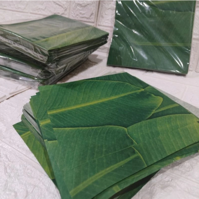 [ 50pcs ] Kertas Laminasi Motif DAUN PISANG / Wax Paper / Kertas Nasi / Kertas Bungkus Nasi food gra