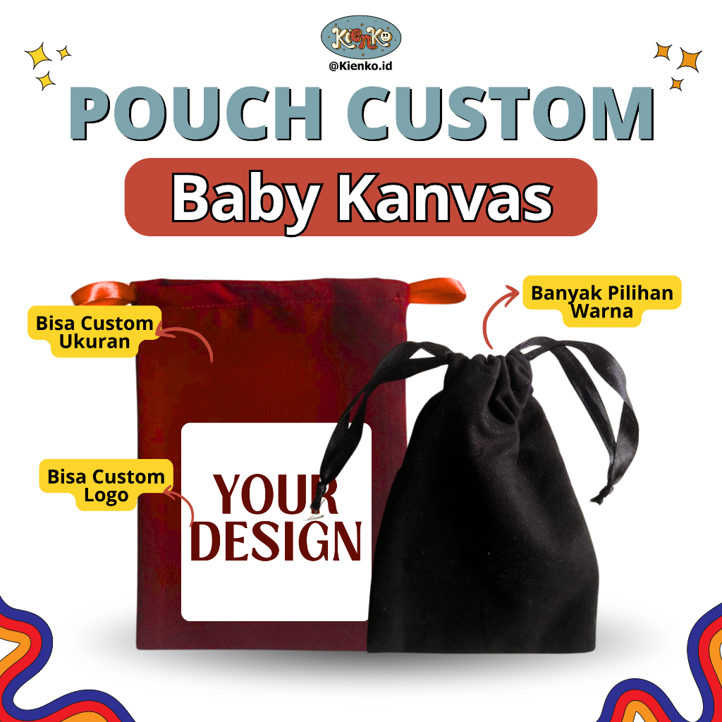 Pouch Serut Kanvas Custom Sablon / Drawstring Baby Kanvas / Tas Kosmetik Souvenir / Kienko