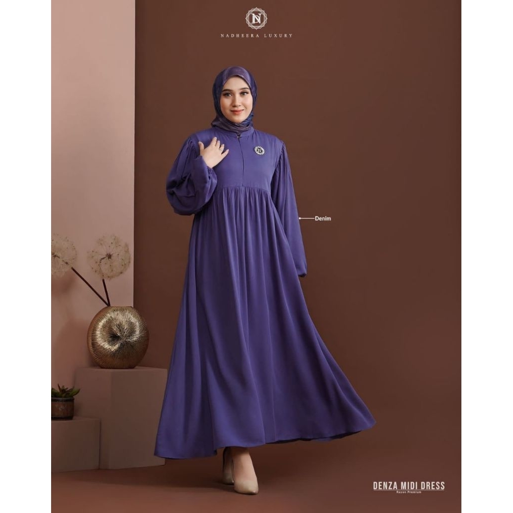 DENZA MIDI DRESS BY NADHEERA LUXURY √ Midi dress polos √ Gamis polos √ Gamis rayon √ Gamis nadheera