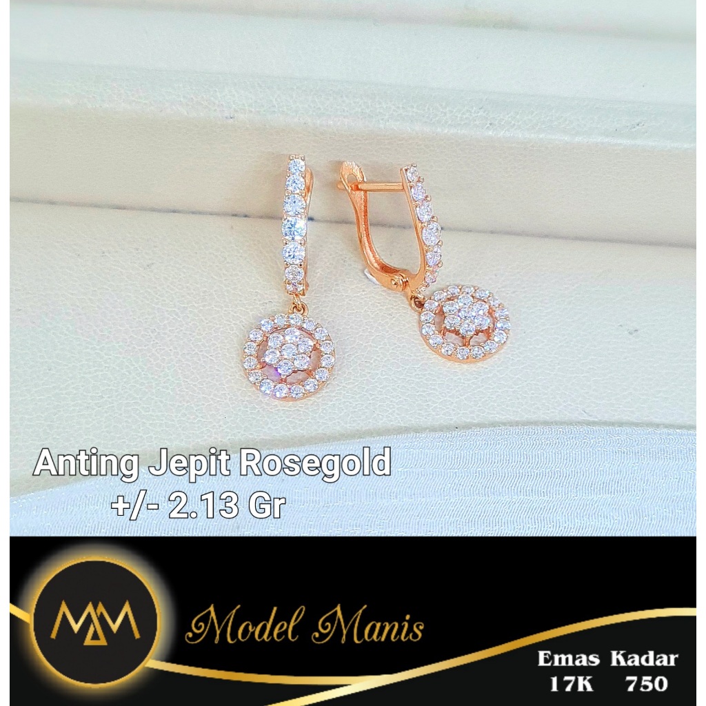 Model Manis Gold - Anting Jepit Tabur Rosegold - Emas 17k  750