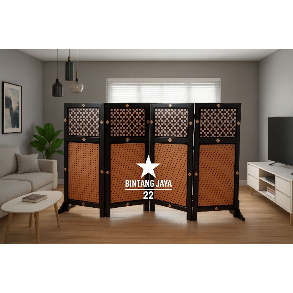 (Tinggi 120 cm) Sketsel Rotan Sintetis Minimalis Pembatas Ruangan Penyekat Ruangan Murah