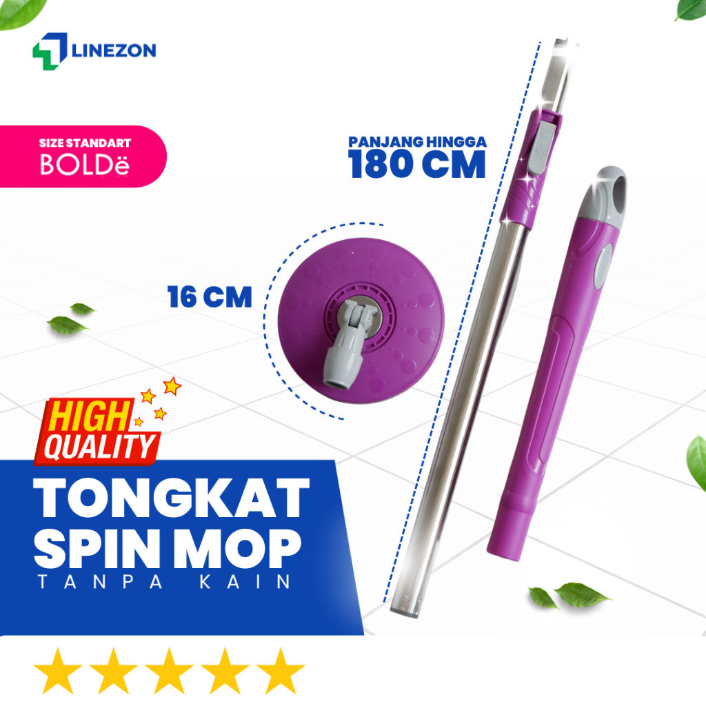 Tongkat Handle Spin Mop size BOLDE 16cm Ungu Gagang Pel Mop Tanpa Kain / Alat Pel Praktis Otomatis