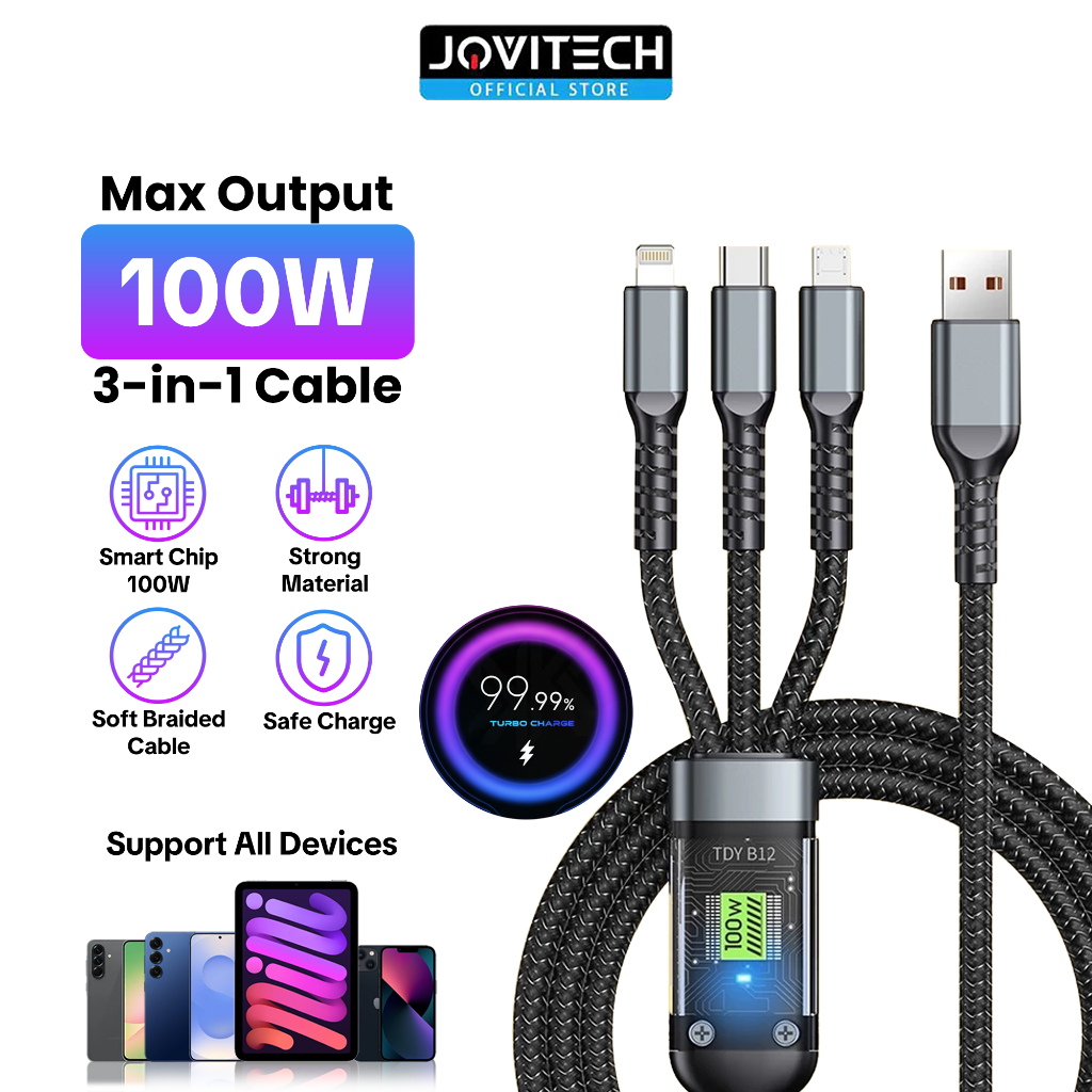 Jovitech Charger Kabel Data 5A 3 In 1 Super Fast Charge Cable Data 3In1 MIcro USB Type-C Lighting 1.