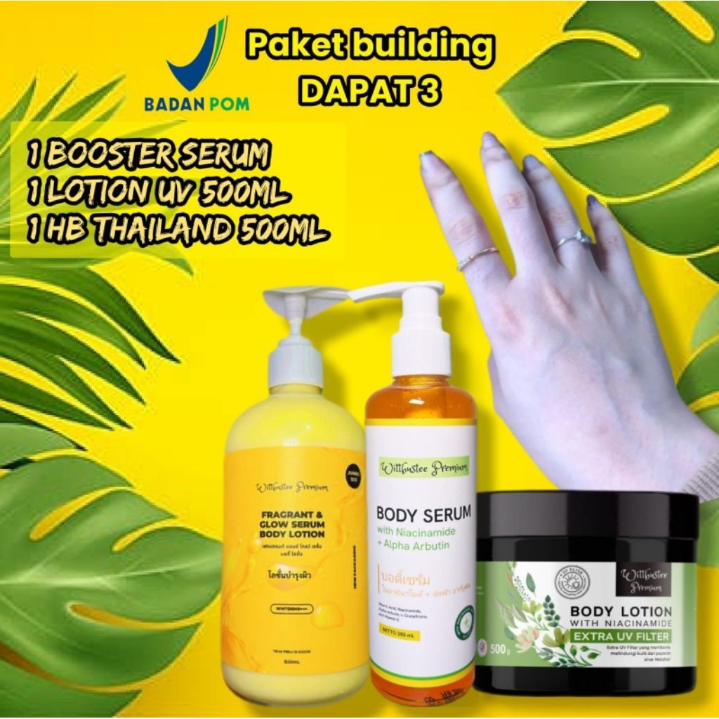 (PAKET BUILDING PEMUTIH BADAN DAPAT 3) paket whitening body care ,paket perawatan badan ,lotion bada