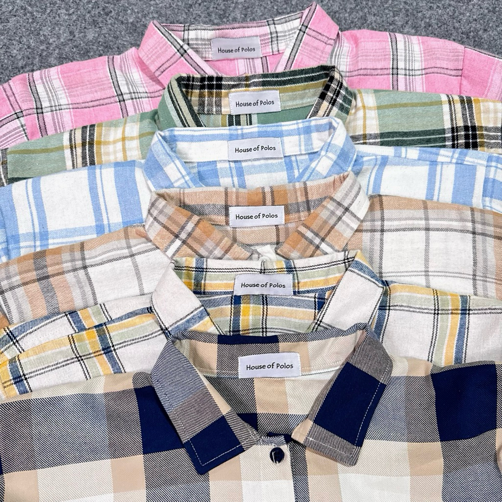 Kemeja Flanel Wanita Korea Oversize Baju Casual Kotak-Kotak Tangan Panjang Kemeja Jumbo Kotak Kotak