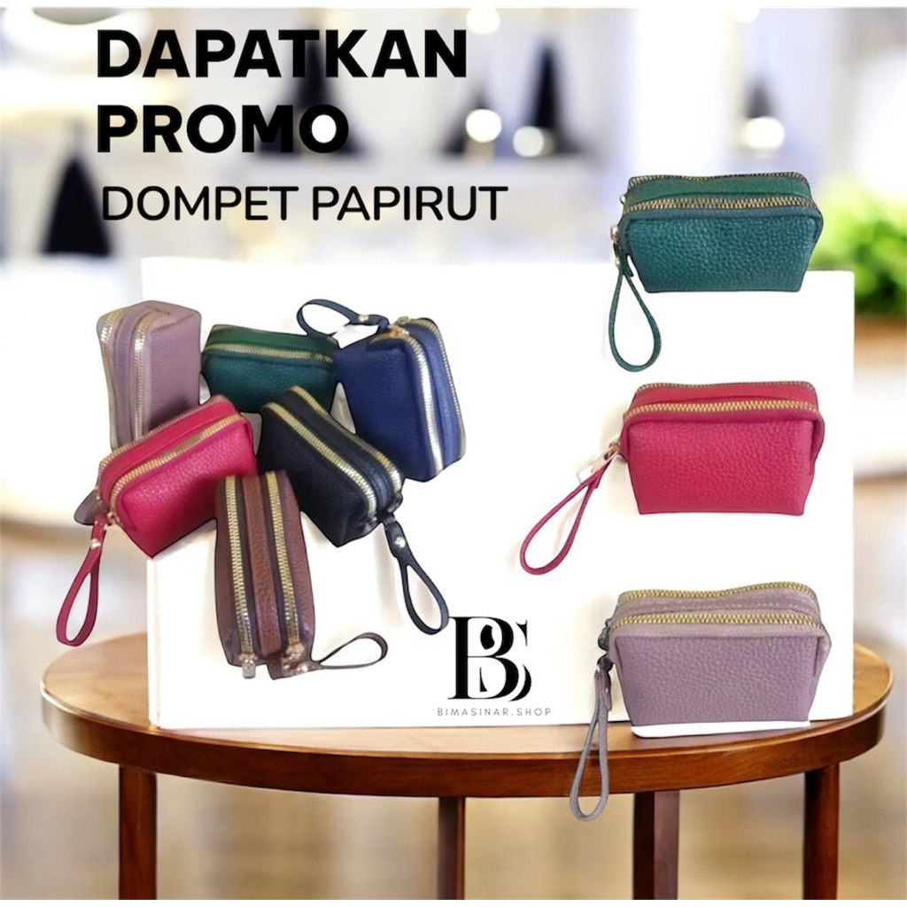 Dompet Wanita Mini Koin Bahan Kulit Jeruk Papirut 2 resleting, Dompet Mini Koin Lucu Terlaris