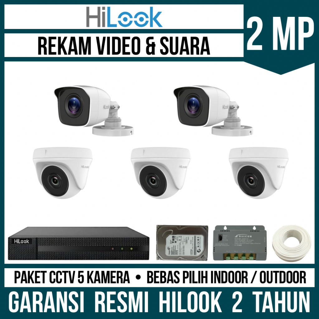 PAKET CCTV HILOOK 2MP 8 CHANNEL 5 CAMERA KAMERA CCTV TURBO HD