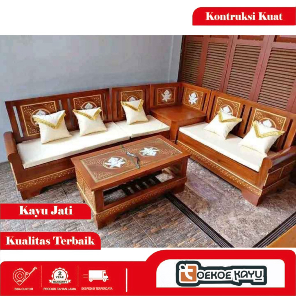 kursi sudut, kursi tamu sudut jati, kursi sudut tamu gelung, kursi sudut L jati asli