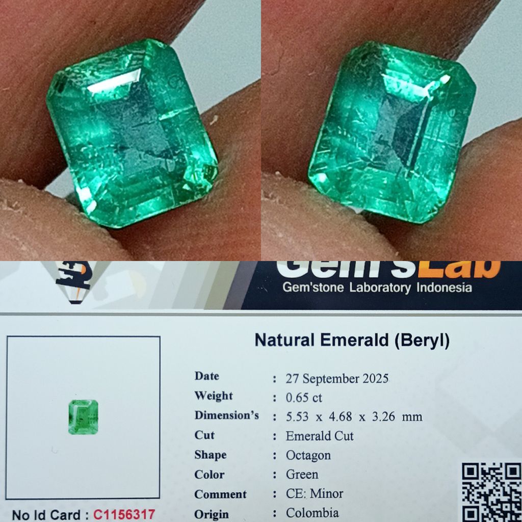 NATURAL EMERALD BERYL COLOMBIA GOOD GREEN COLOR MEMO GLI