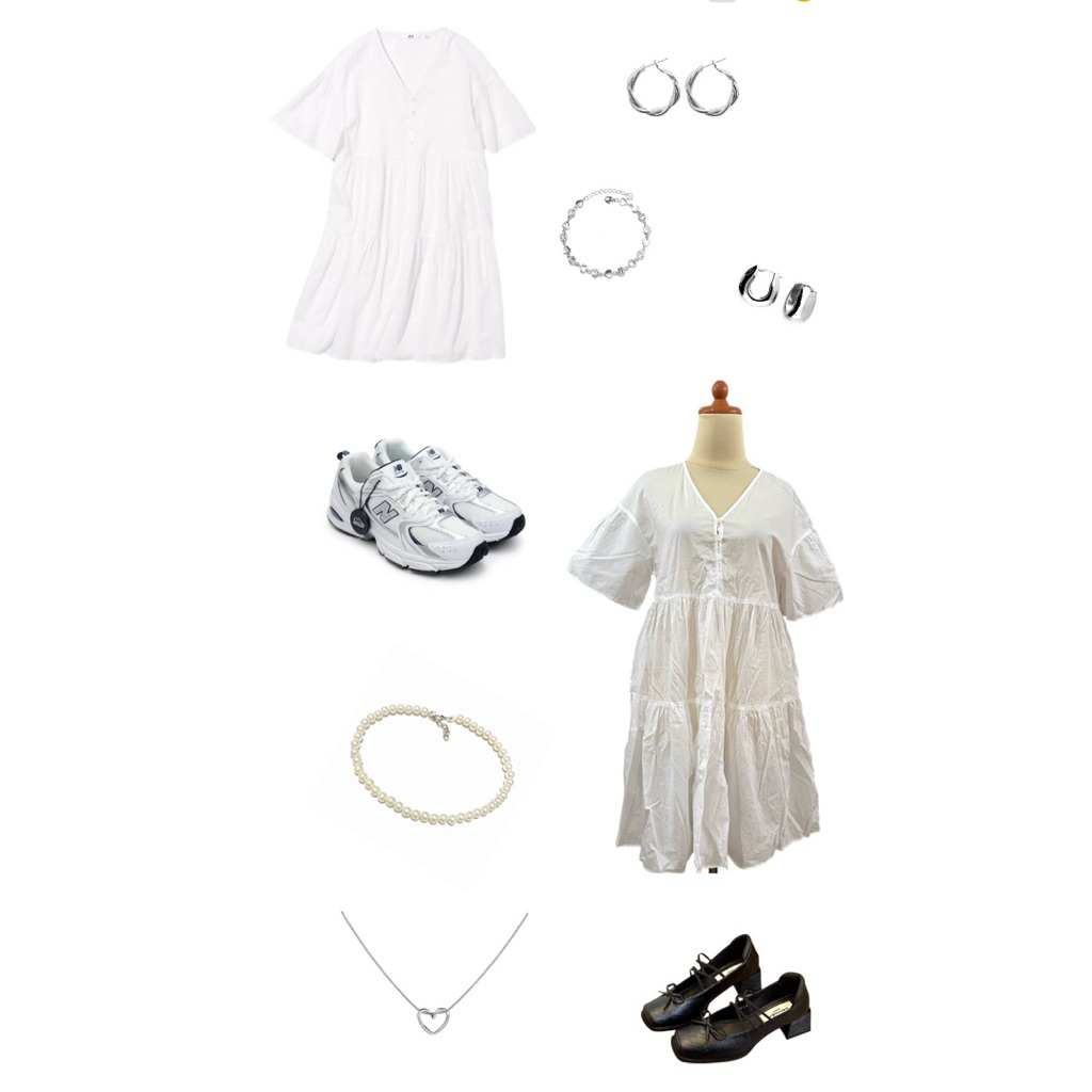 new uniqlo tiered short sleeve dress mini white putih