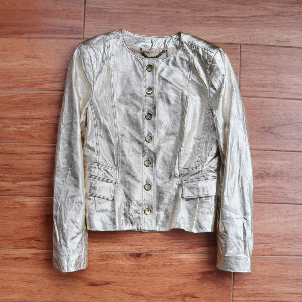 BURBUR Leather evening jacket Authentic blazer kulit domba jas kulit gold metalic genuine leather ja