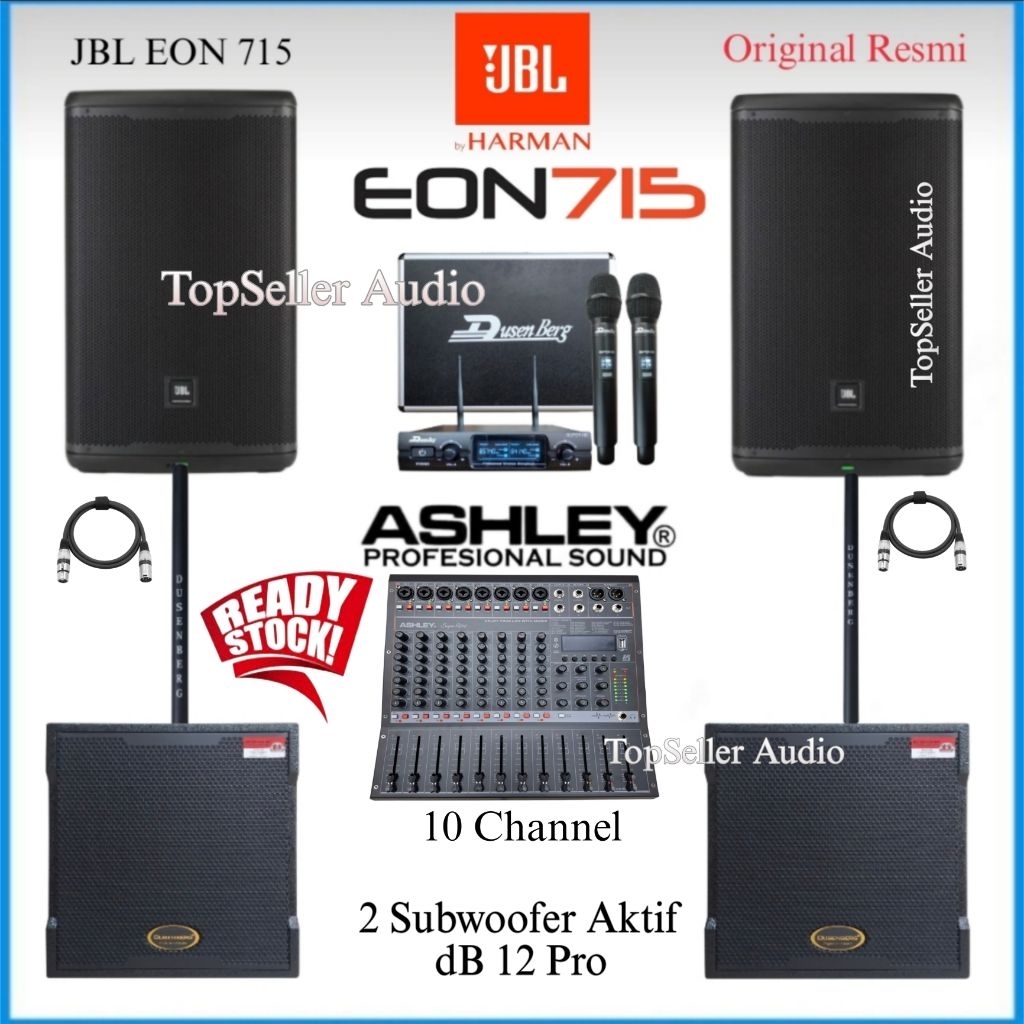 Paket Sound System Speaker Aktif JBL EON 715 Original 2 Subwoofer DusenBerg dB 12 Pro Mixer Ashley 1