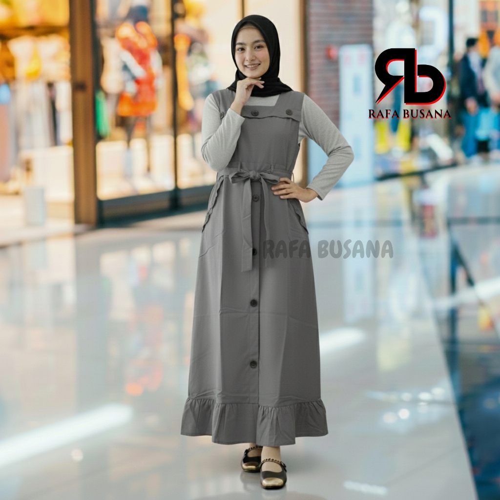 Overall Set Inner Bahan Katun Sigaret Tebal Jumbo Wanita Casual Kancing Depan