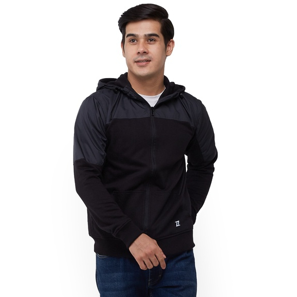 Zoleka Neal Jaket Hoodie Pria Wanita Warna Hitam – Bahan Baby Terry & Ripstop Polyester, Kantong Lua