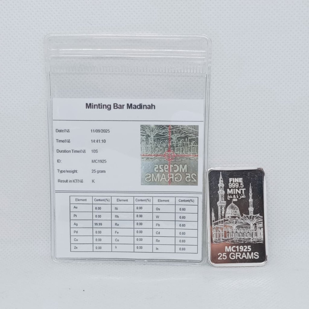 "Silver Bar  10 gr 25 gr 50  Gram 999.5 Fine Mint Madinah ME2925 Sertifikat Asli Logam Mulia Perak M