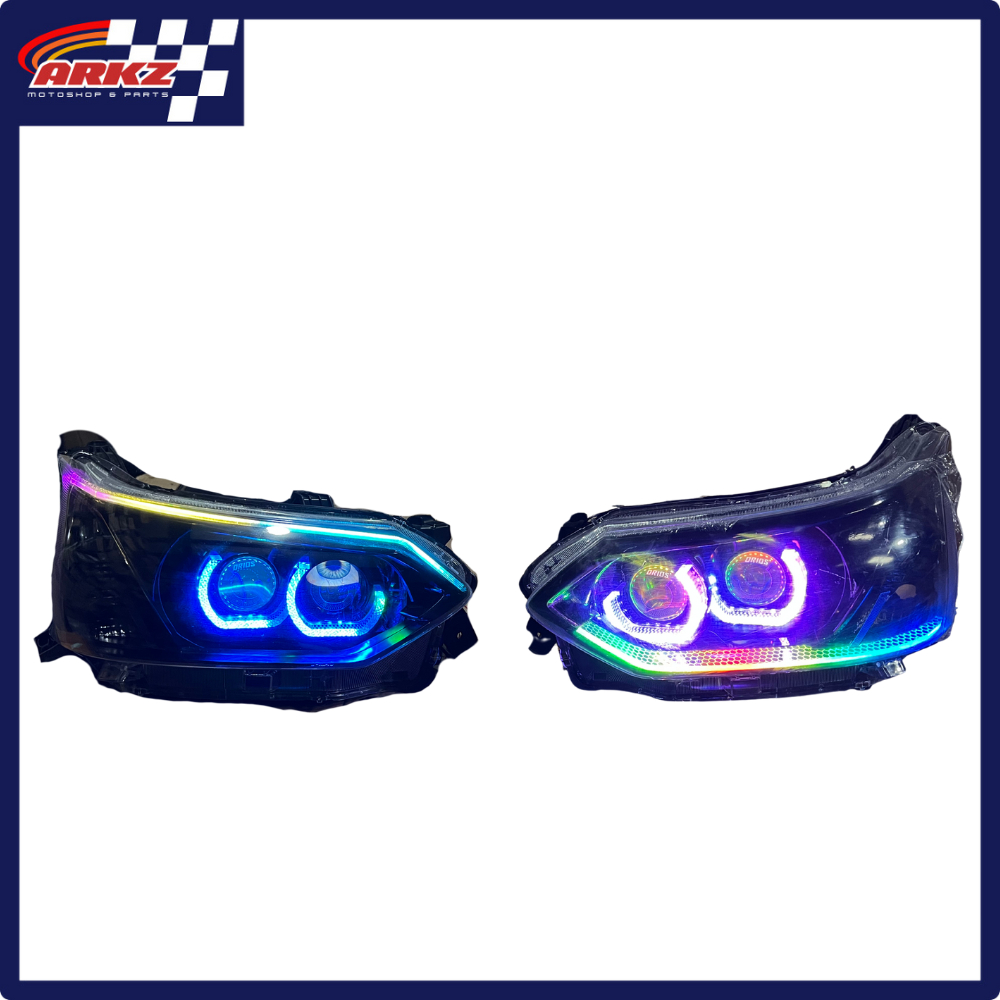 Paket Headlamp Xenia Avanza 2016-2019 Double Biled Projie Led Animasi Mata Slim Frame RGB Matrix