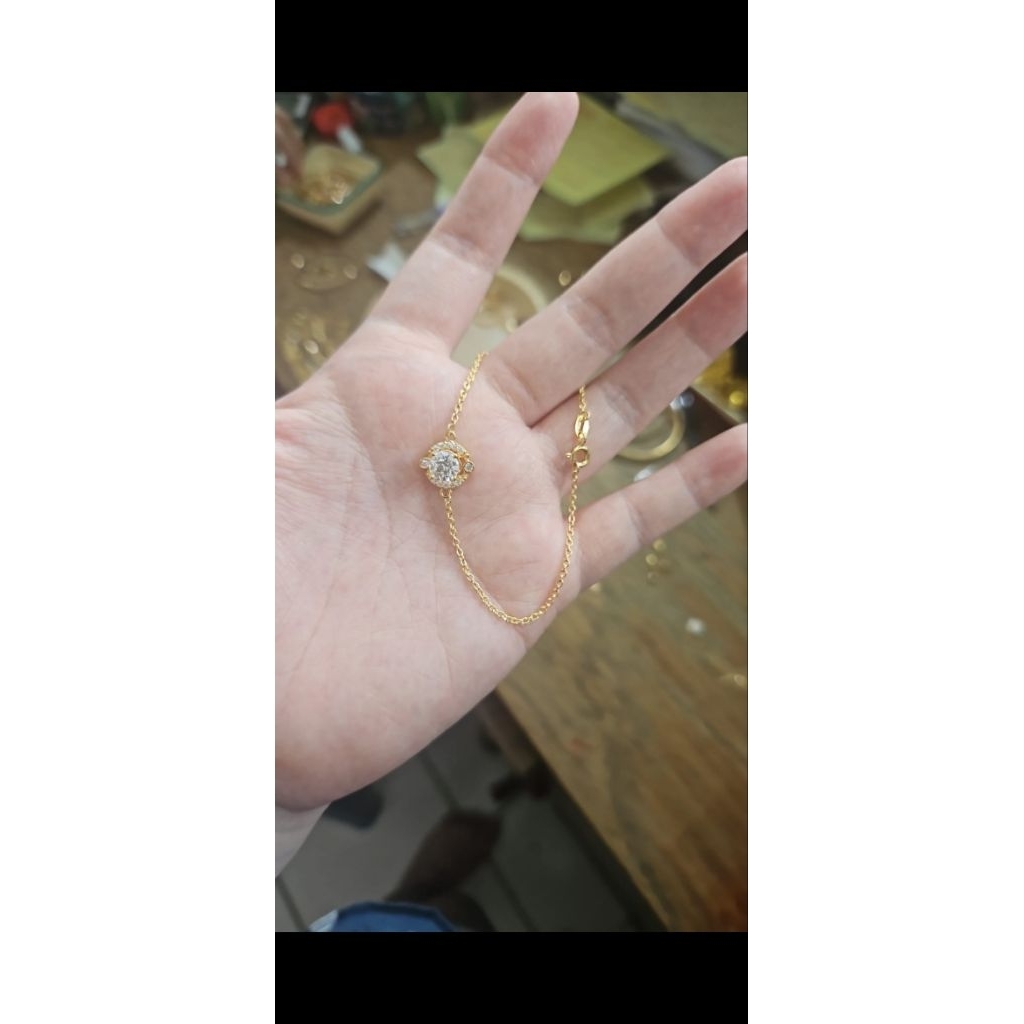 Gelang serut tulisan love permata hitam putih emas asli 700 70% 16k