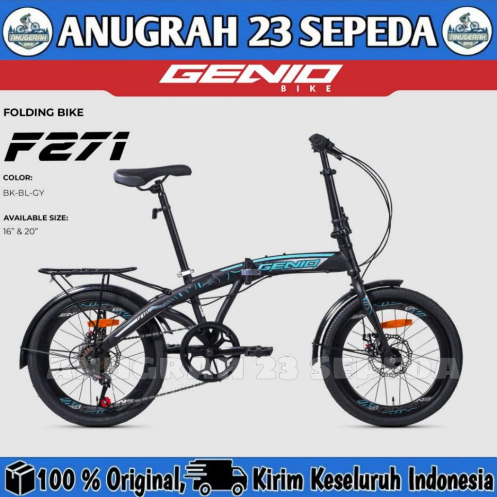 Sepeda Lipat Remaja Dan Dewasa GENIO F271 F 271 Ukuran 16 20 Inch 7 Speed Boncengan Belakang