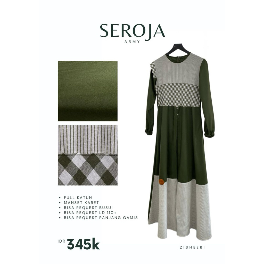 Zisheeri Gamis Seroja Army Dress Daily Syari Bahan Katun