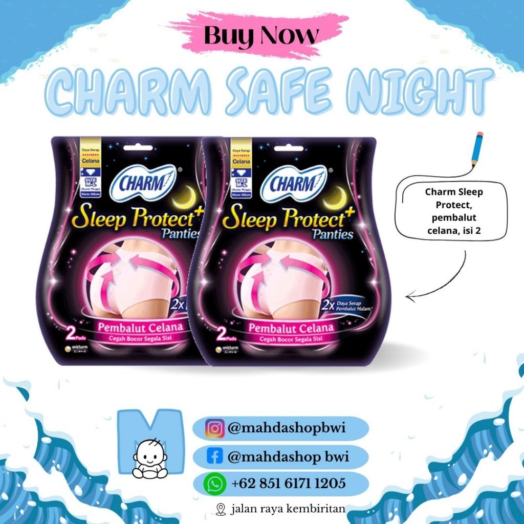 Charm / safe night / sleep protect / pembalut celana / isi 2 / charm safe night panties / pembalut c
