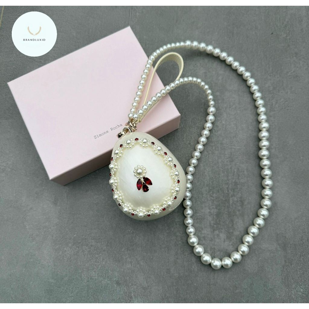 Simone rocha red embellished micro pearl egg bag