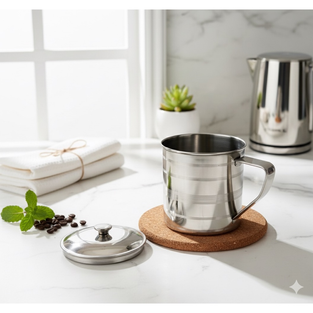 Cangkir Mug Stainless Tebal Dengan Tutup / Mug Stainless Tebal 10 cm