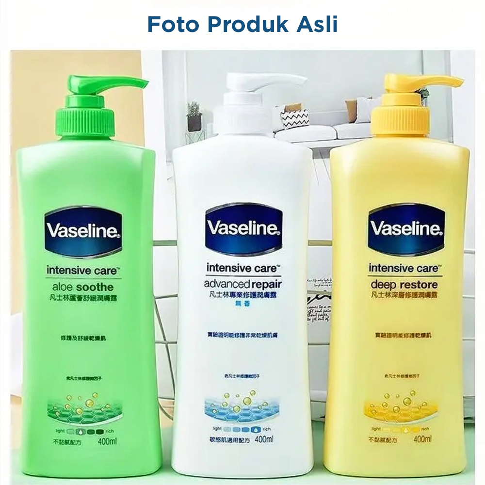 Vaseline BodyLotion 400ml | Perawatan Tubuh Lembut Deep Restore Advanced Repair Aloe Soothe Aromathe