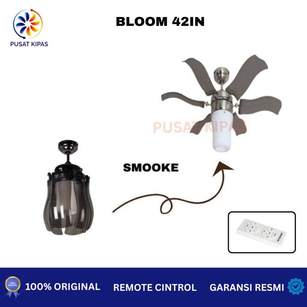 Kipas Angin Gantung Platfon EDMA 42in Bloom Remote Control Dekorasi MT. EDMA