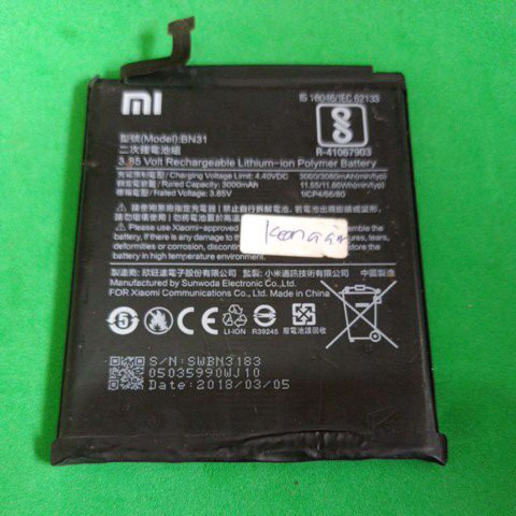 Baterai Redmi note 5A / 5a prime BN31 Second Original Copotan baterai OEM Test Kilat normal
