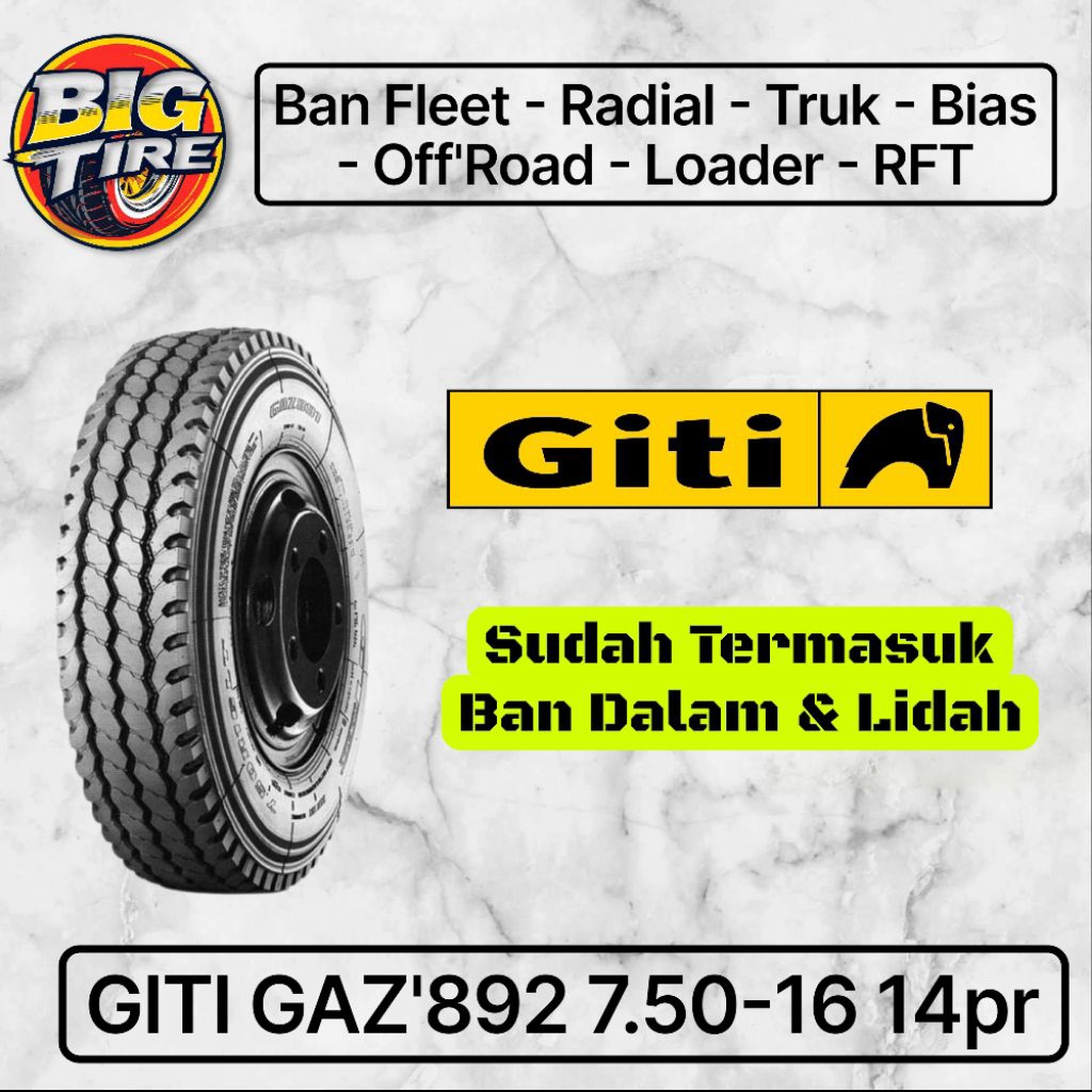Ban Truk Kawat GITI GAZ'8917.50-16 14PR Set Ban Dalam Lidah