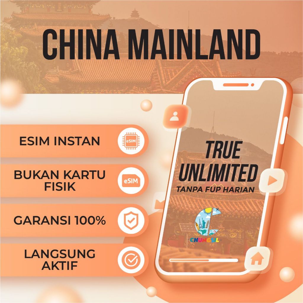 eSIM China True Unlimited Data 3-20 Days Esim Instan Langsung Aktif