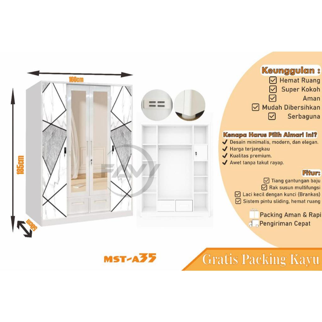 FAVY - Mst 4 Pintu Lemari Baju Besi Sliding 4 Pintu / Lemari Pakaian Besi 4 Pintu Sliding / Lemari B