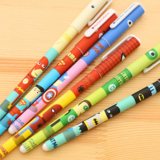 Set Bolpoin Warna Isi 6 / Pulpen Warna Karakter Lucu Motif Bunga Galaxy LINE Superheroes Polkadot